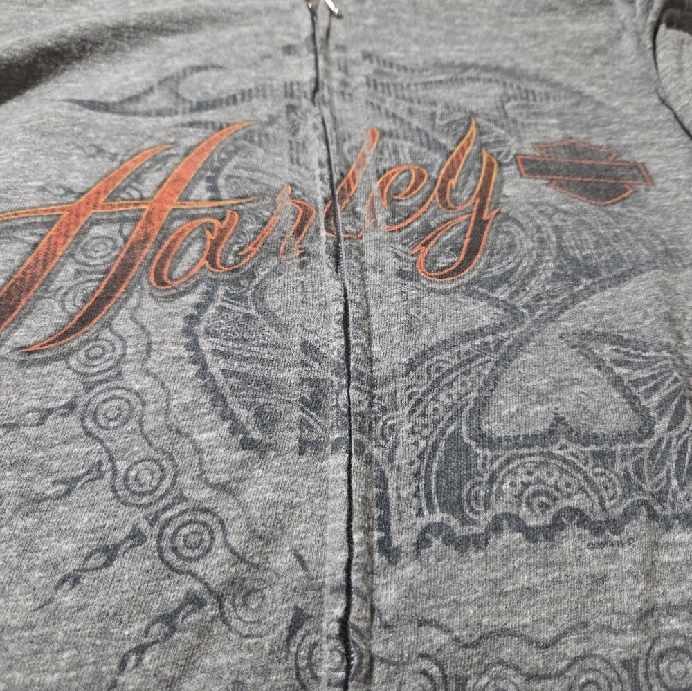 Harley-Davidson Gray Hoodie with Orange Accents Womens Size L